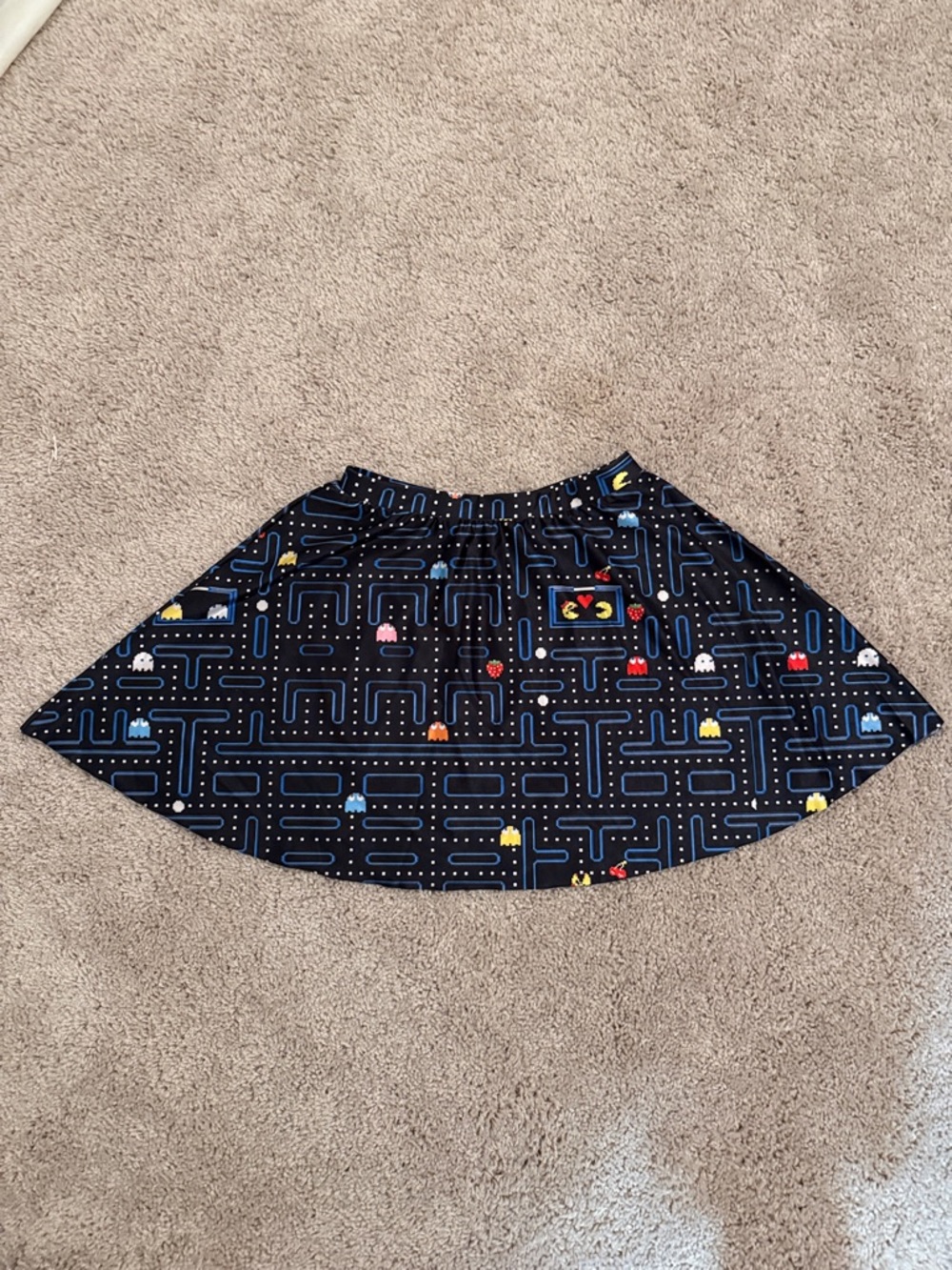 Poprageous Retro Arcade Pac-Man Print Nylon Skater Skirt in Navy